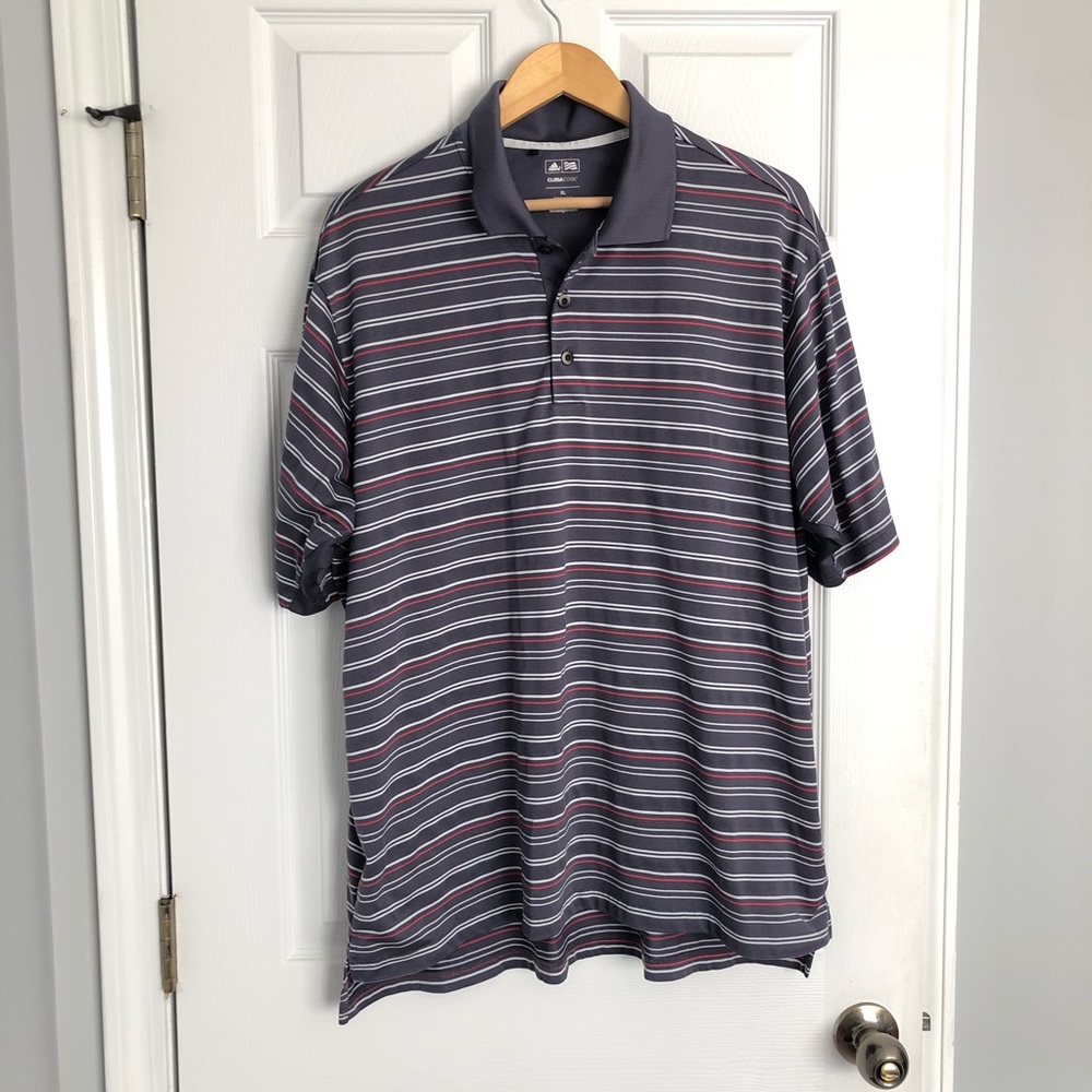 Adidas ClimaCool polo. XL. Grey with white and pink stripes